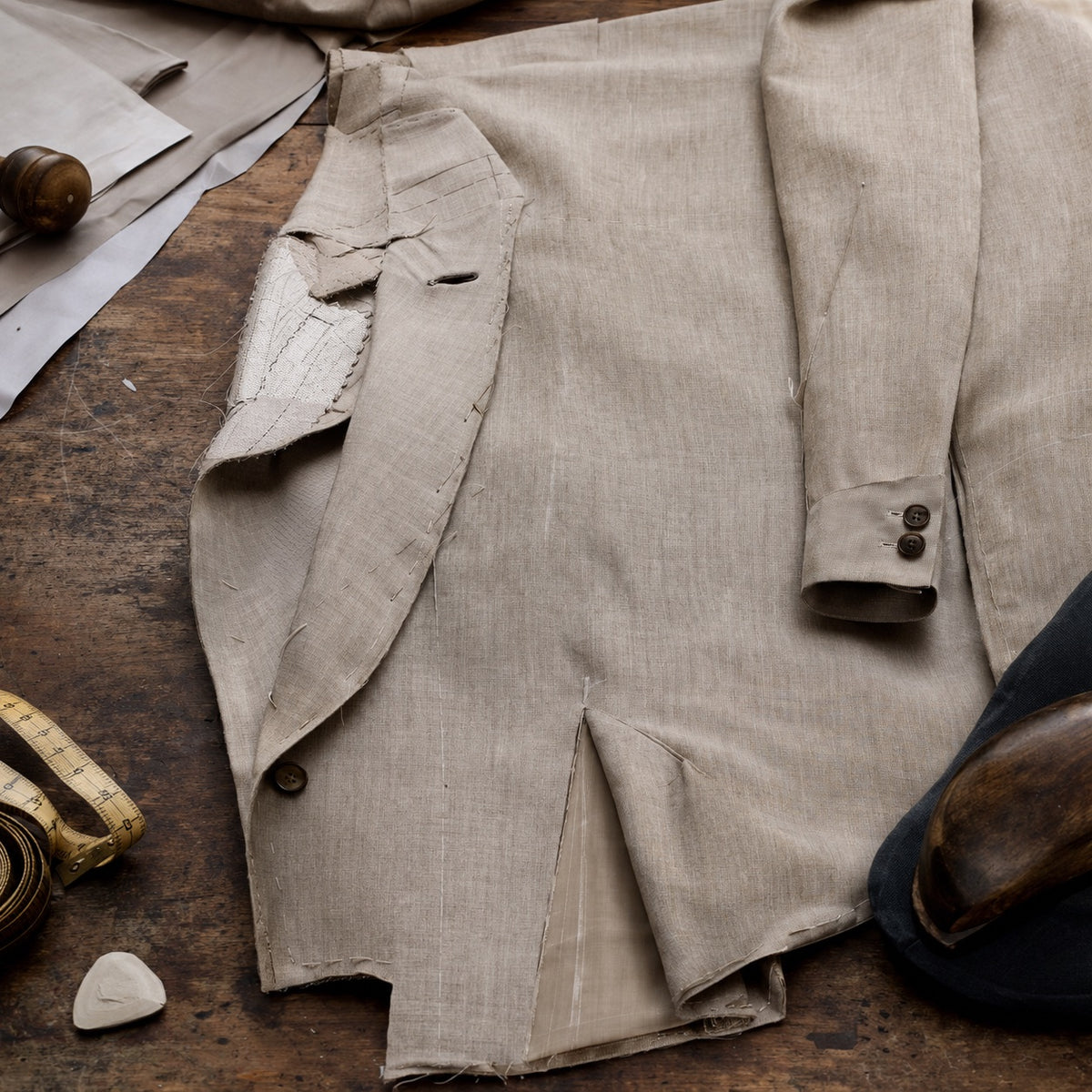 Percival grandad-collar tailored shirt — Tailored Shirts by CROWN TAILORING. close detail of the fabric and finish.