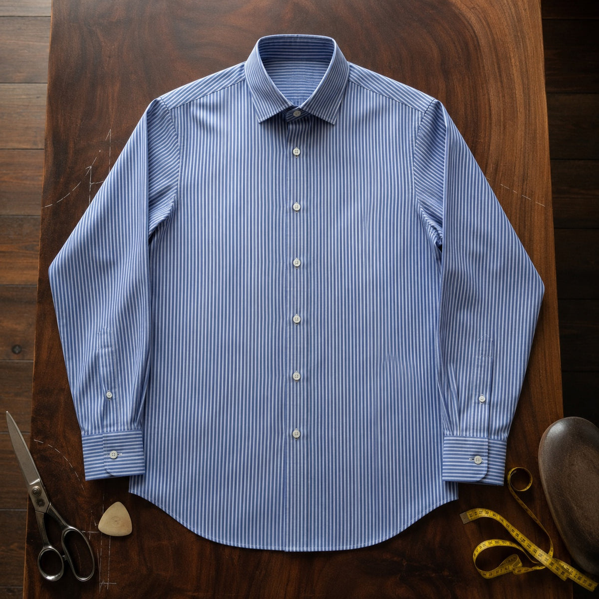 Pimlico classic-collar tailored shirt — Tailored Shirts by CROWN TAILORING. flat lay, front.