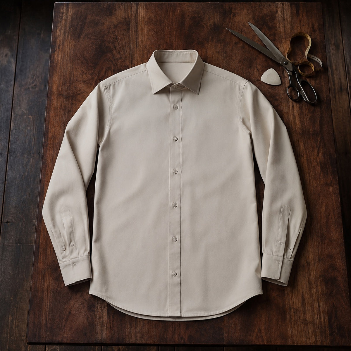 Bloomsbury classic-collar tailored shirt — Tailored Shirts by CROWN TAILORING. flat lay, front.