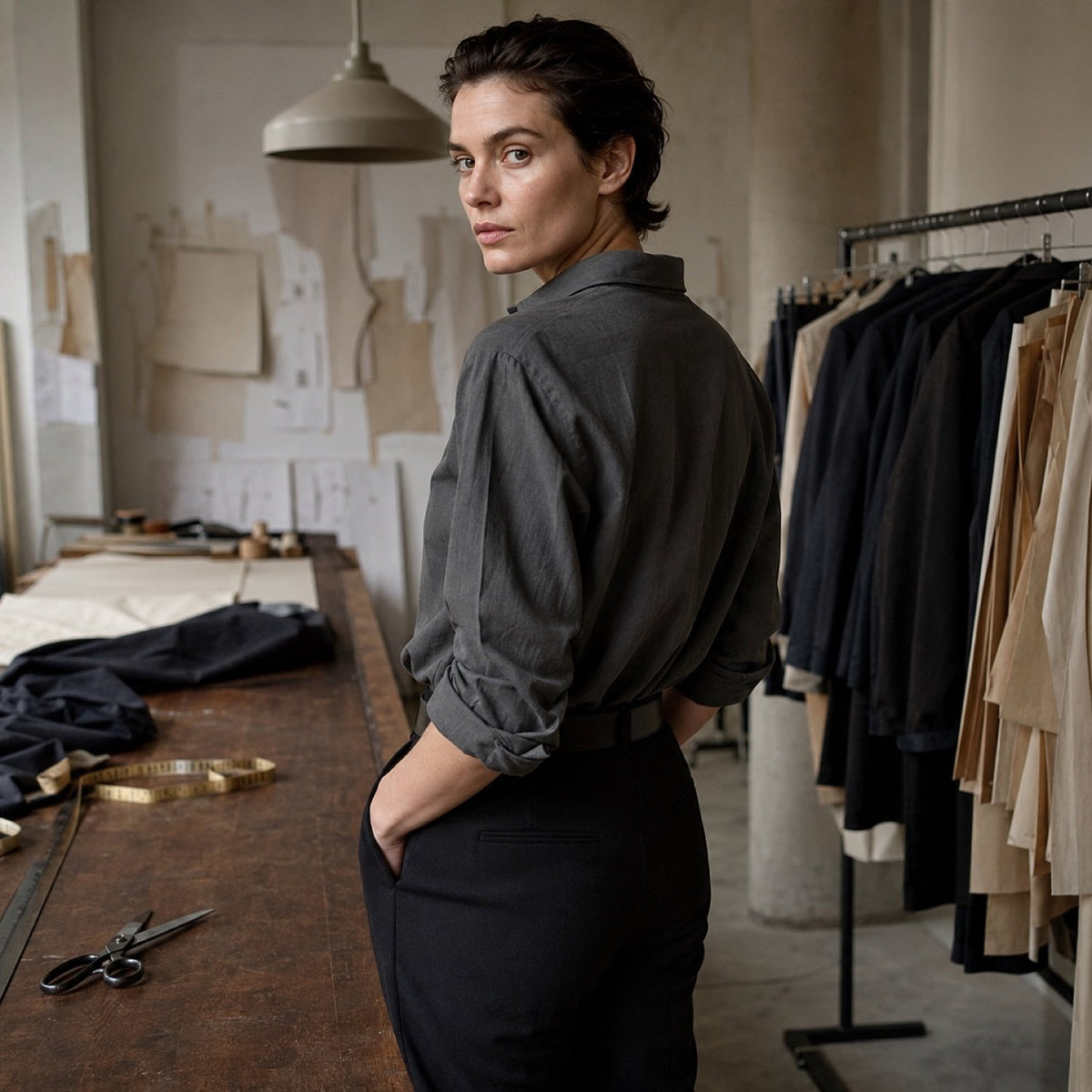 Bloomsbury classic-collar tailored shirt — Tailored Shirts by CROWN TAILORING. shown on the model from the side.