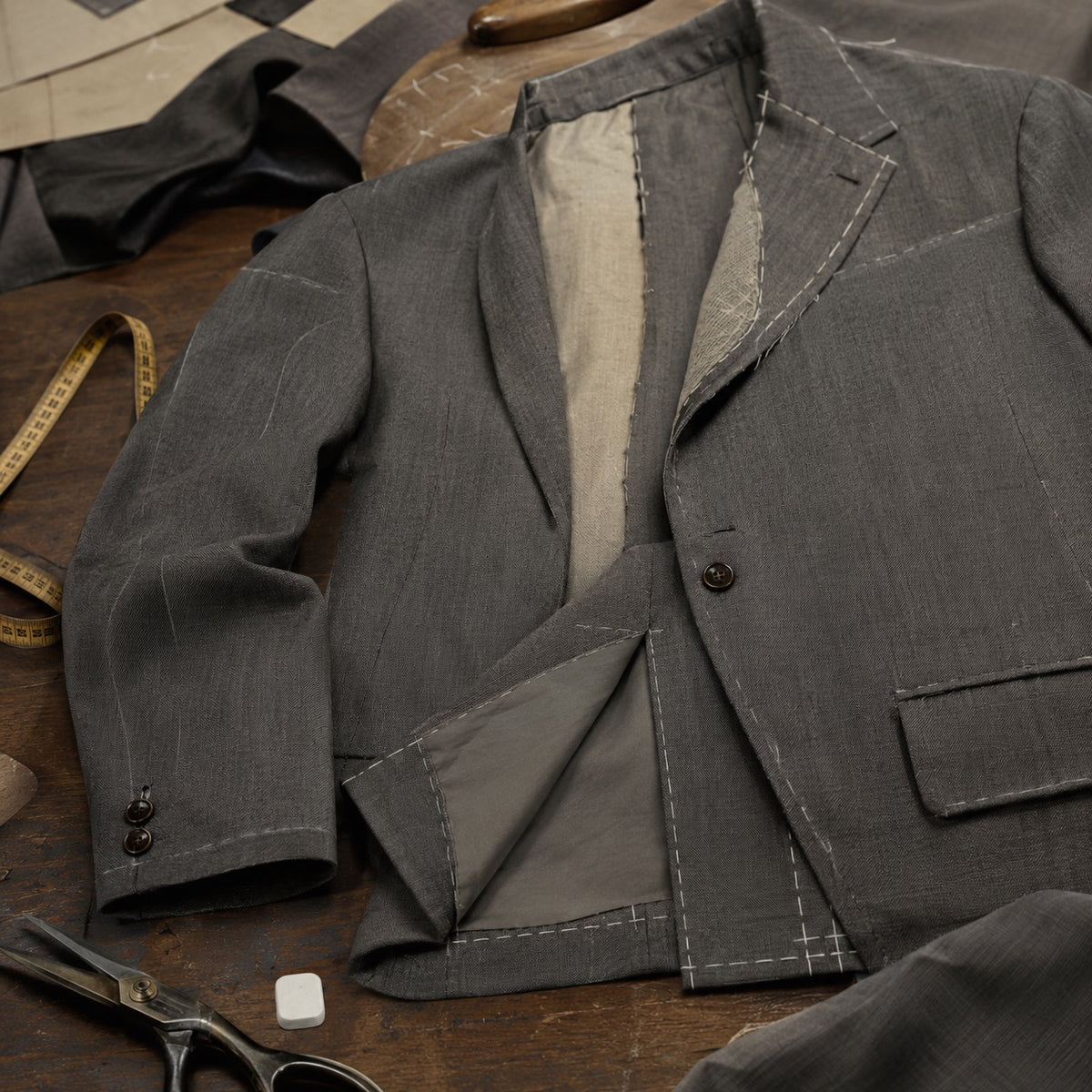 Guilford grandad-collar tailored shirt — Tailored Shirts by CROWN TAILORING. close detail of the fabric and finish.