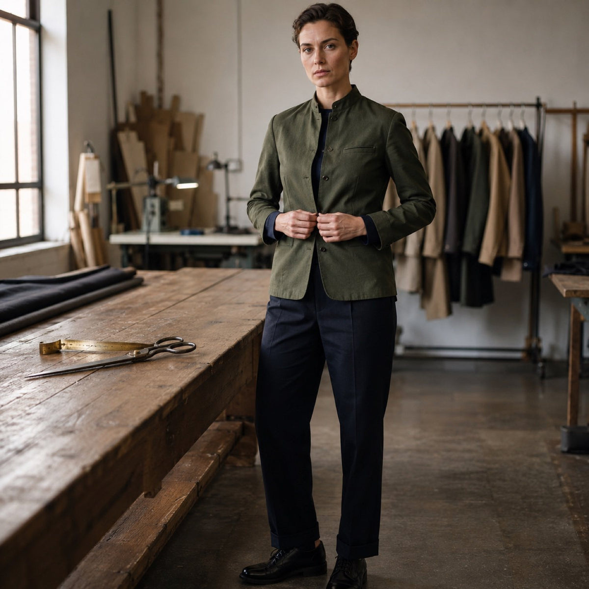 Guilford grandad-collar tailored shirt — Tailored Shirts by CROWN TAILORING. shown worn.