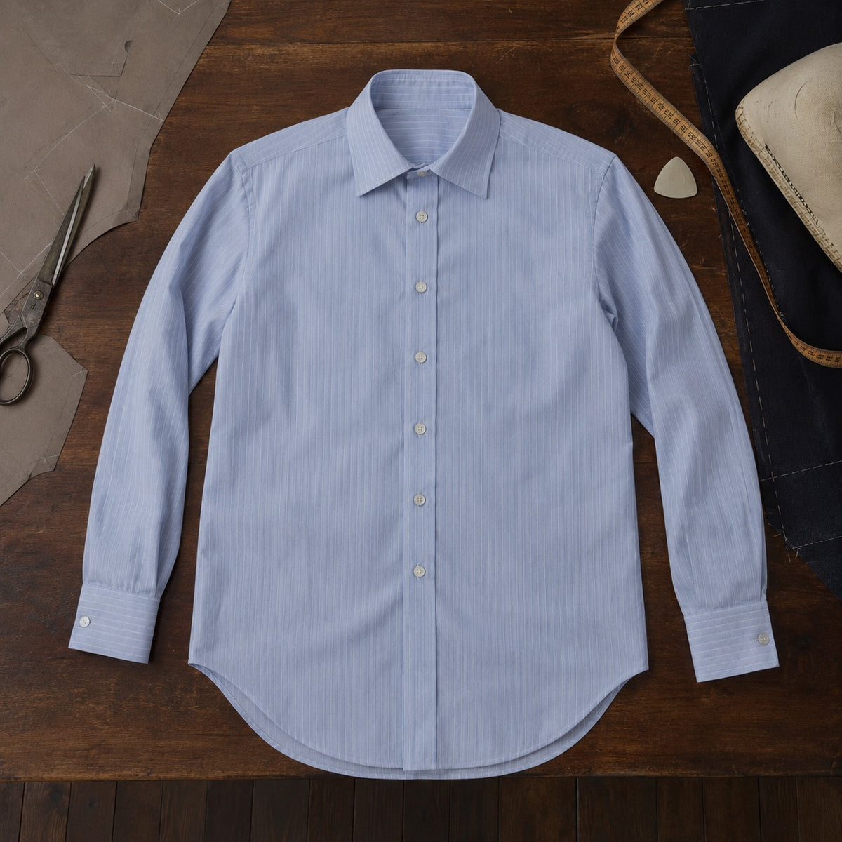 Severn classic-collar tailored shirt — Tailored Shirts by CROWN TAILORING. flat lay, front.