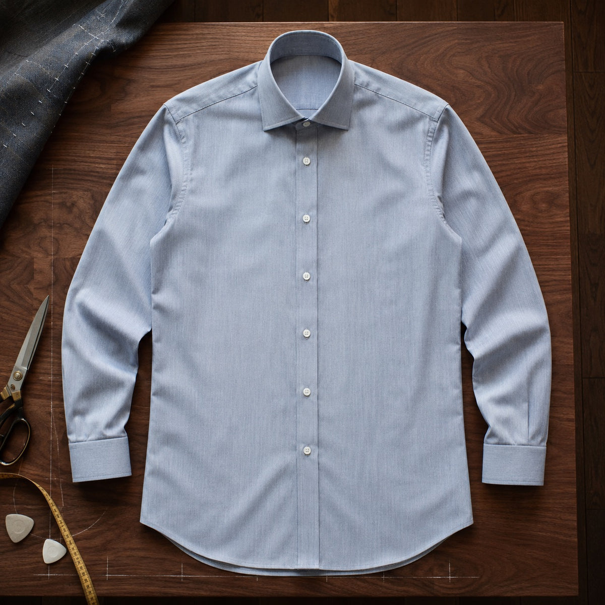 Chiltern classic-collar tailored shirt — Tailored Shirts by CROWN TAILORING. flat lay, front.
