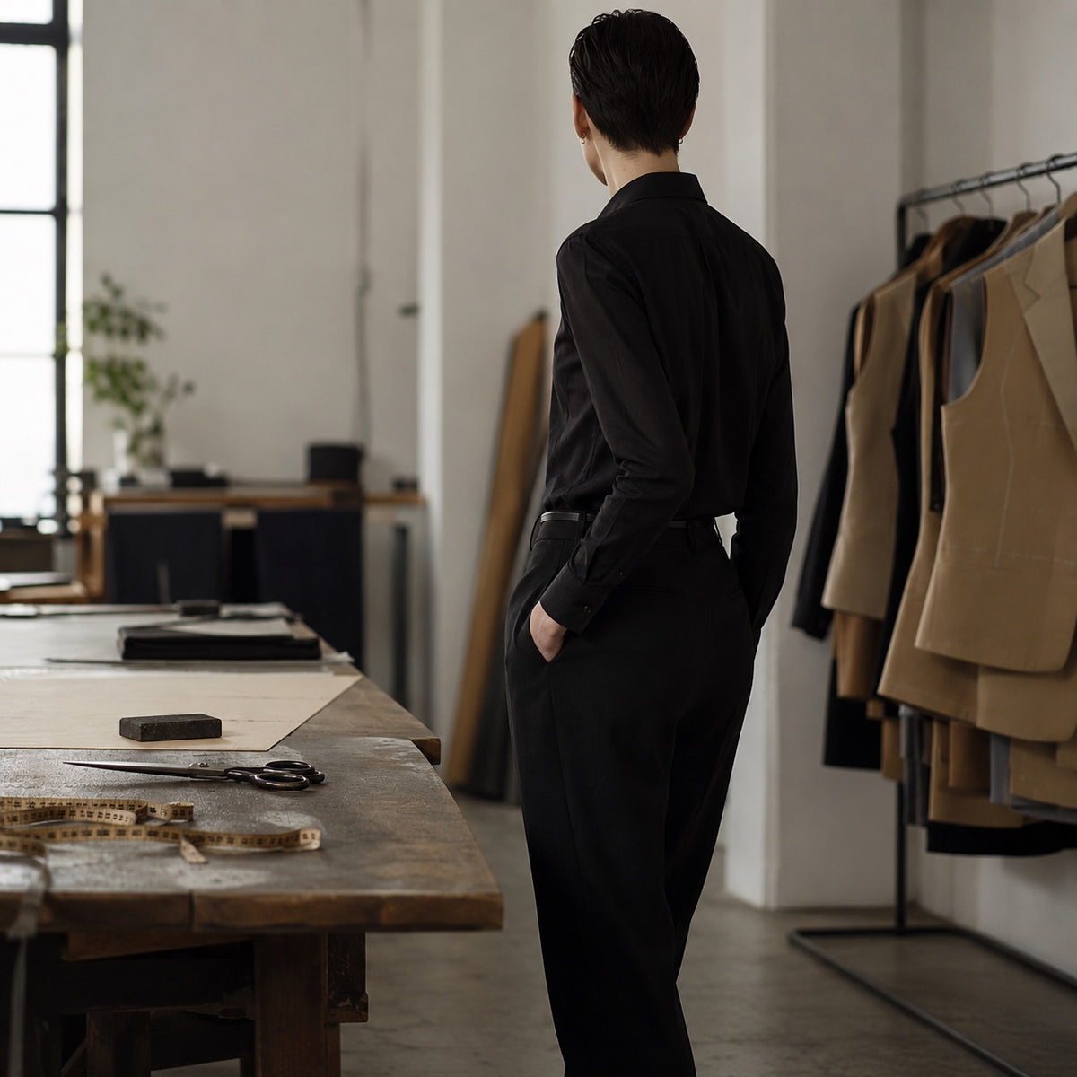 Chiltern classic-collar tailored shirt — Tailored Shirts by CROWN TAILORING. shown on the model from the side.