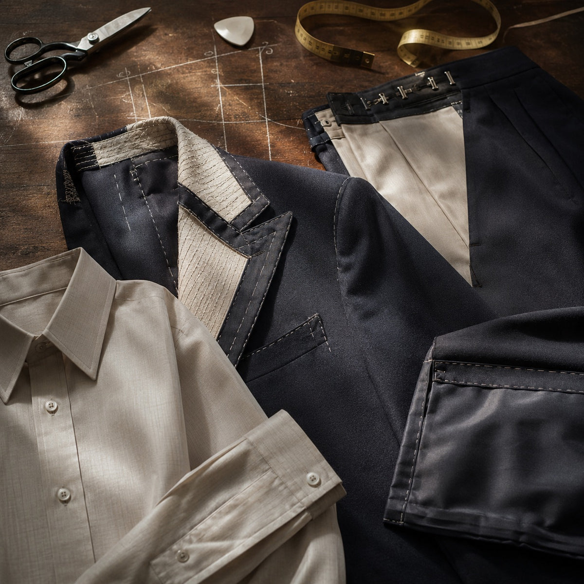 Fitzrovia classic-collar tailored shirt — Tailored Shirts by CROWN TAILORING. close detail of the fabric and finish.