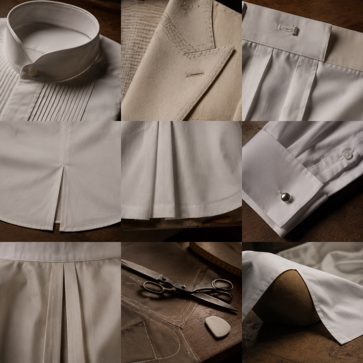 Guilford pleated-bib evening shirt — Tailored Shirts by CROWN TAILORING. close detail of the fabric and finish.