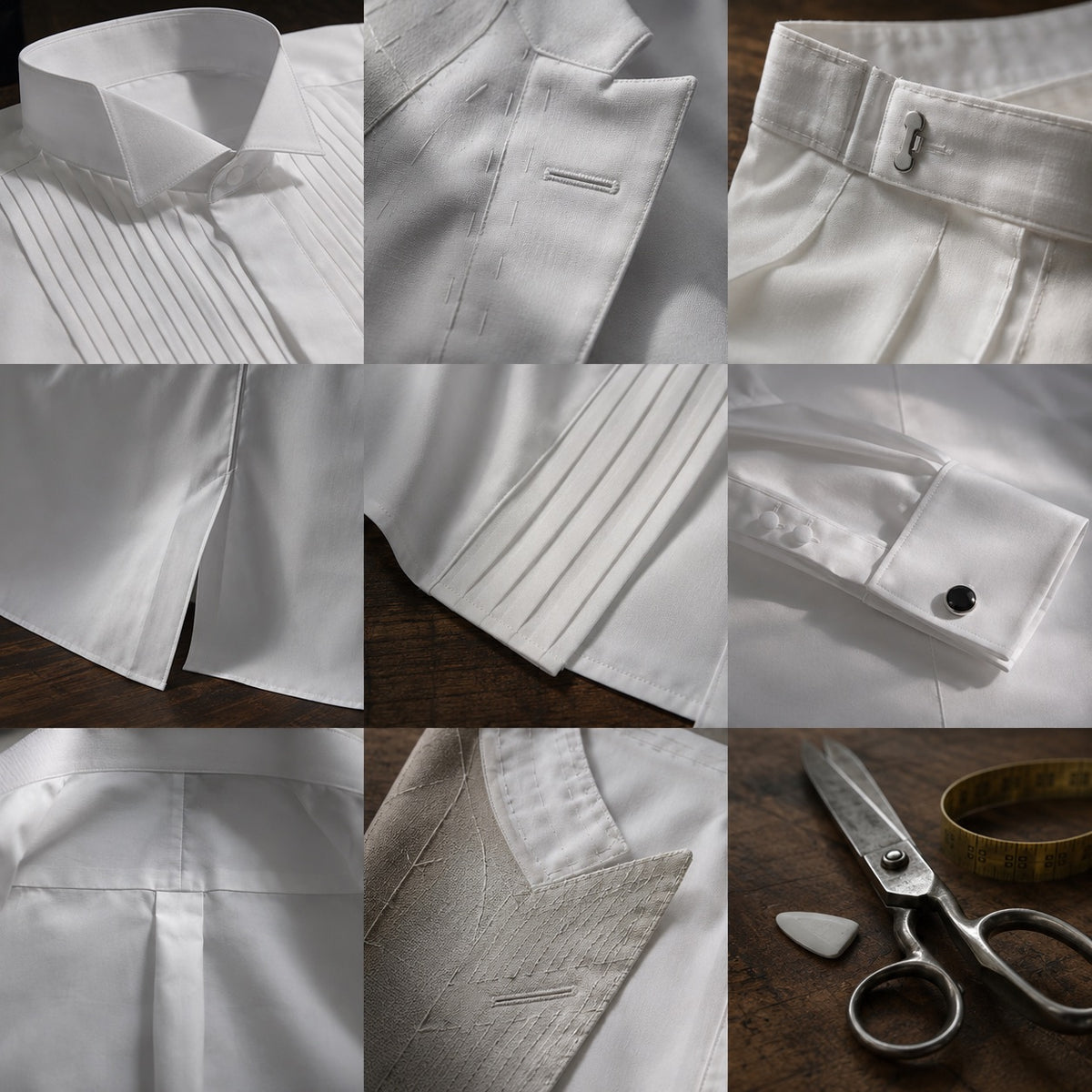 Severn pleated-bib evening shirt — Tailored Shirts by CROWN TAILORING. close detail of the fabric and finish.