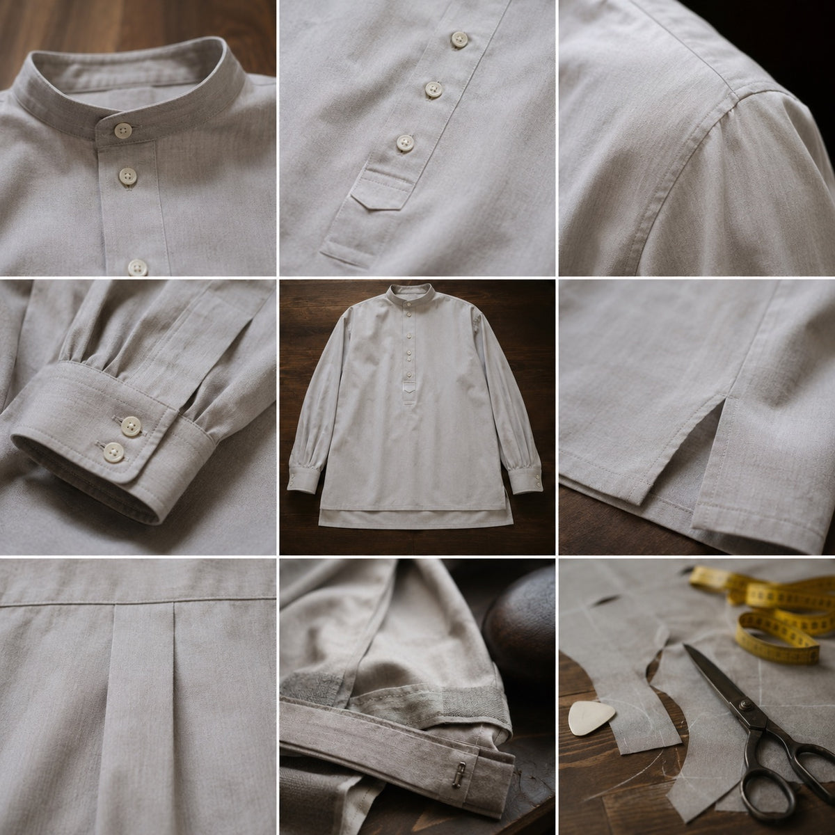 Pimlico grandad-collar tailored shirt — Tailored Shirts by CROWN TAILORING. close detail of the fabric and finish.