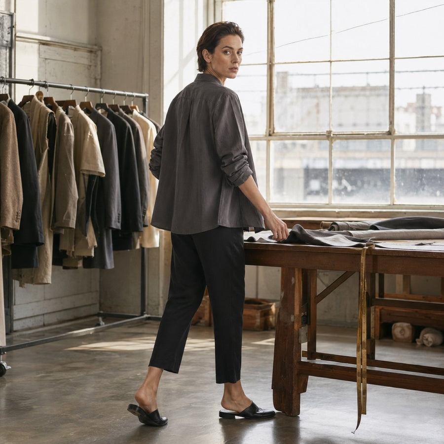 Pimlico grandad-collar tailored shirt — Tailored Shirts by CROWN TAILORING. shown worn.