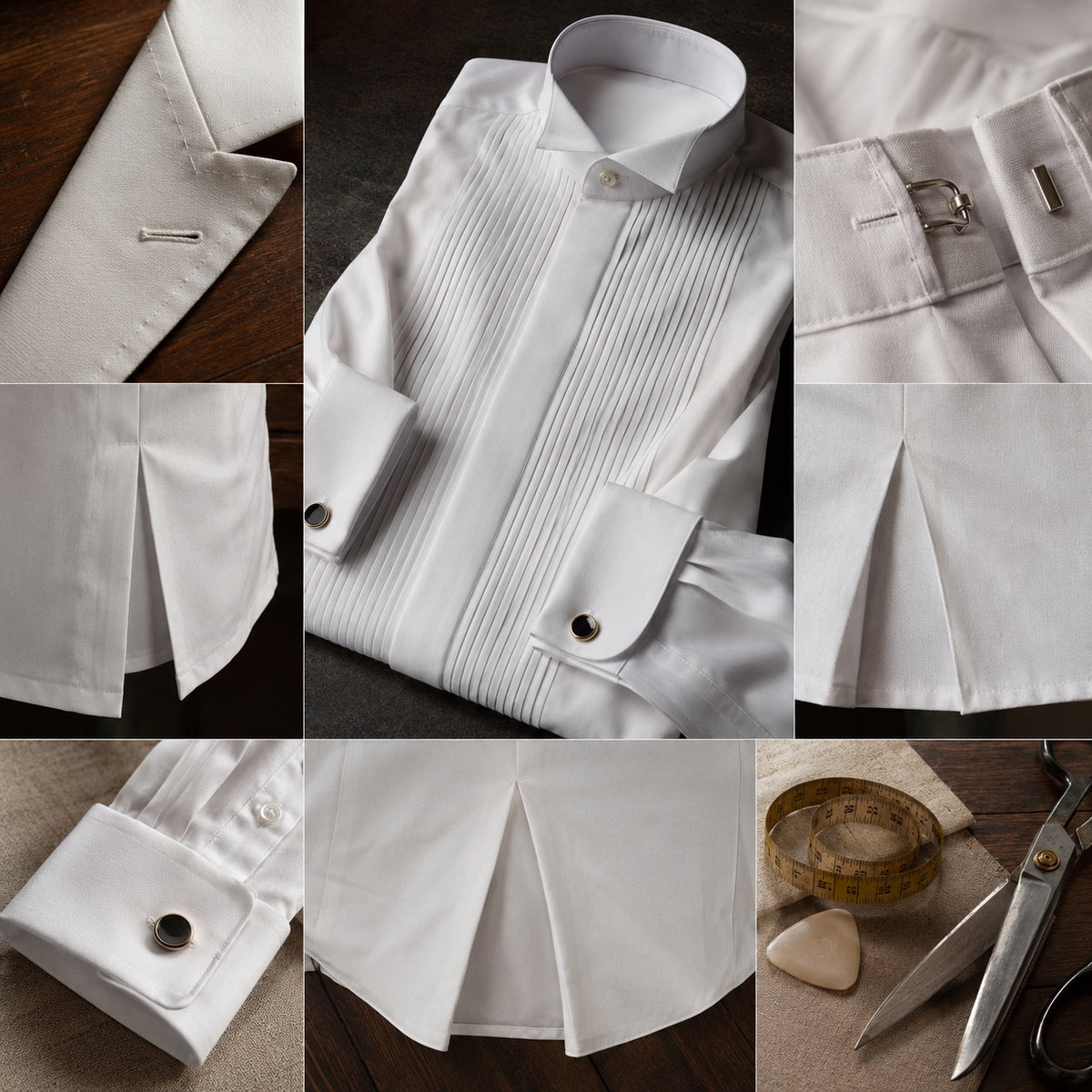 Cavendish pleated-bib evening shirt — Tailored Shirts by CROWN TAILORING. close detail of the fabric and finish.