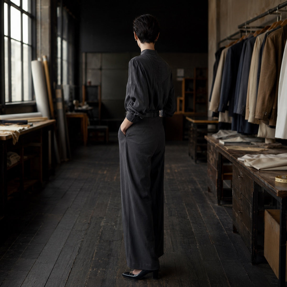 Cavendish pleated-bib evening shirt — Tailored Shirts by CROWN TAILORING. shown on the model from the side.