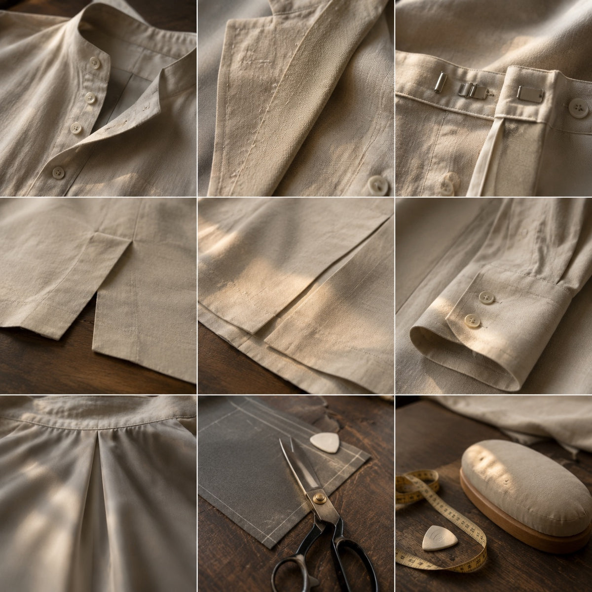 Fitzrovia grandad-collar tailored shirt — Tailored Shirts by CROWN TAILORING. close detail of the fabric and finish.
