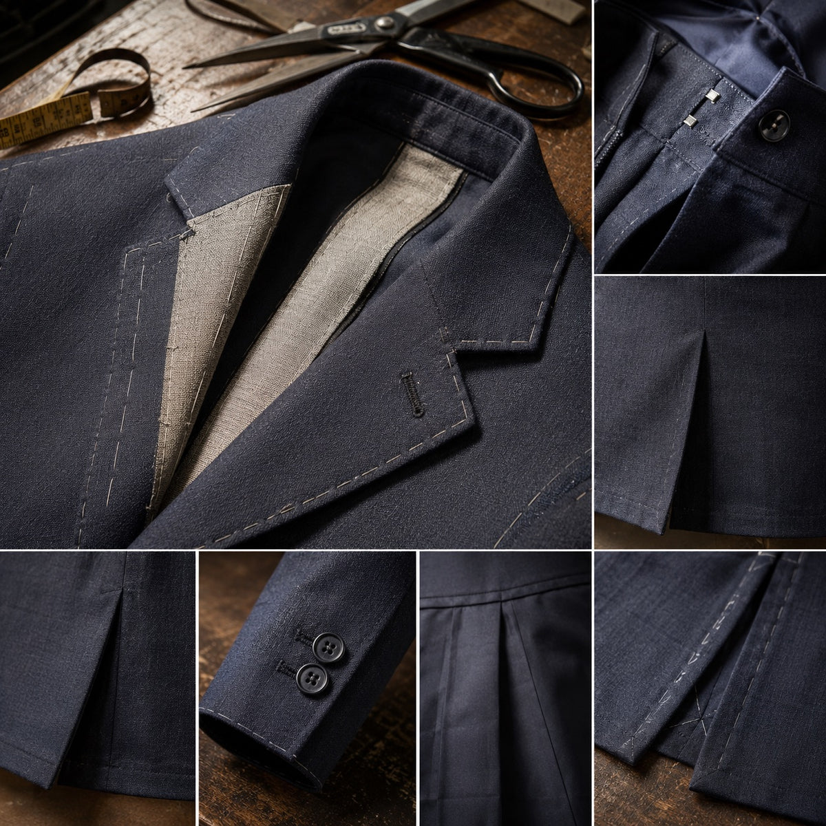 Severn grandad-collar tailored shirt — Tailored Shirts by CROWN TAILORING. close detail of the fabric and finish.