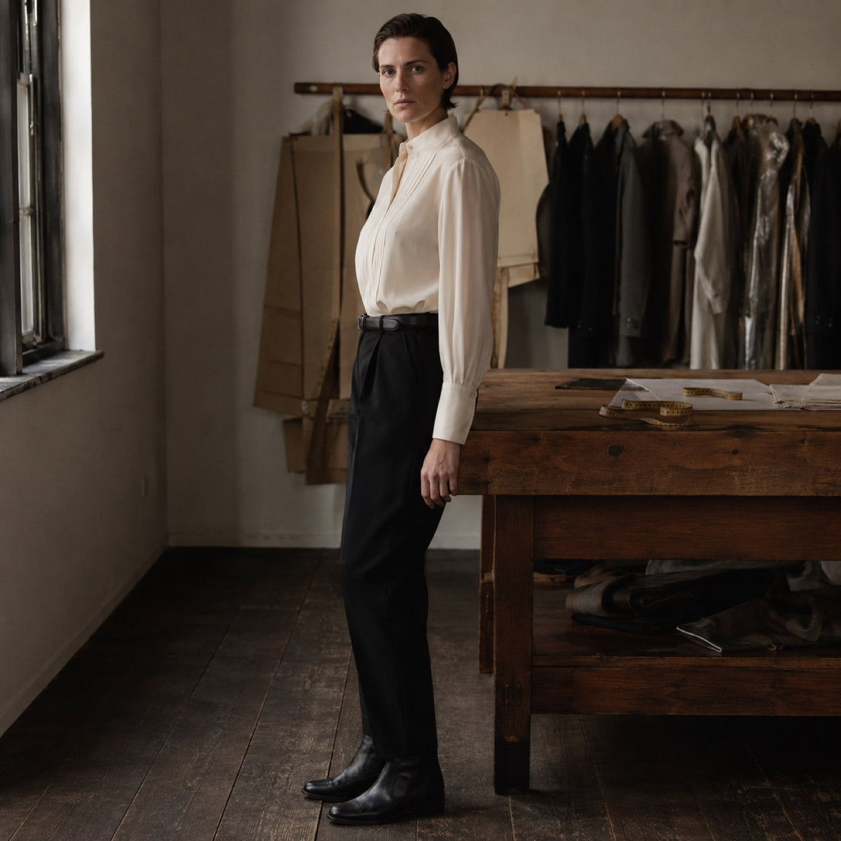 Pimlico pleated-bib evening shirt — Tailored Shirts by CROWN TAILORING. shown on the model from the side.