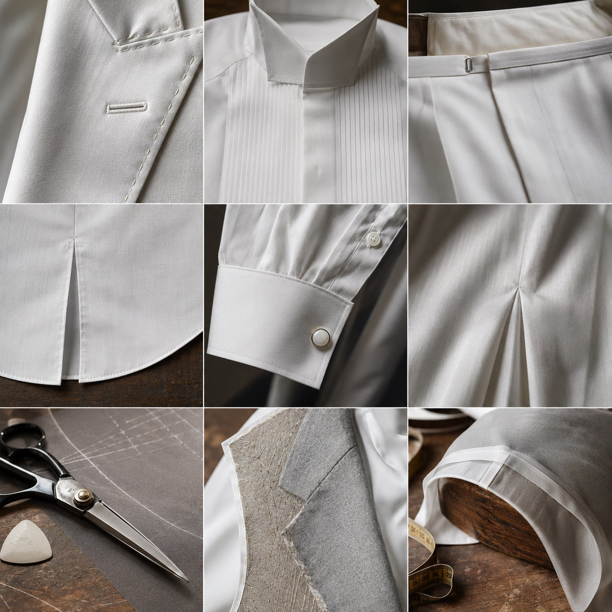 Chiltern pleated-bib evening shirt — Tailored Shirts by CROWN TAILORING. close detail of the fabric and finish.