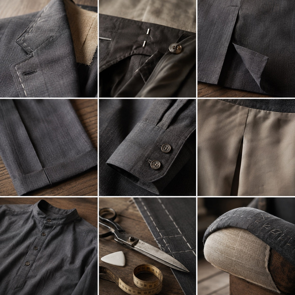 Yarrow grandad-collar tailored shirt — Tailored Shirts by CROWN TAILORING. close detail of the fabric and finish.