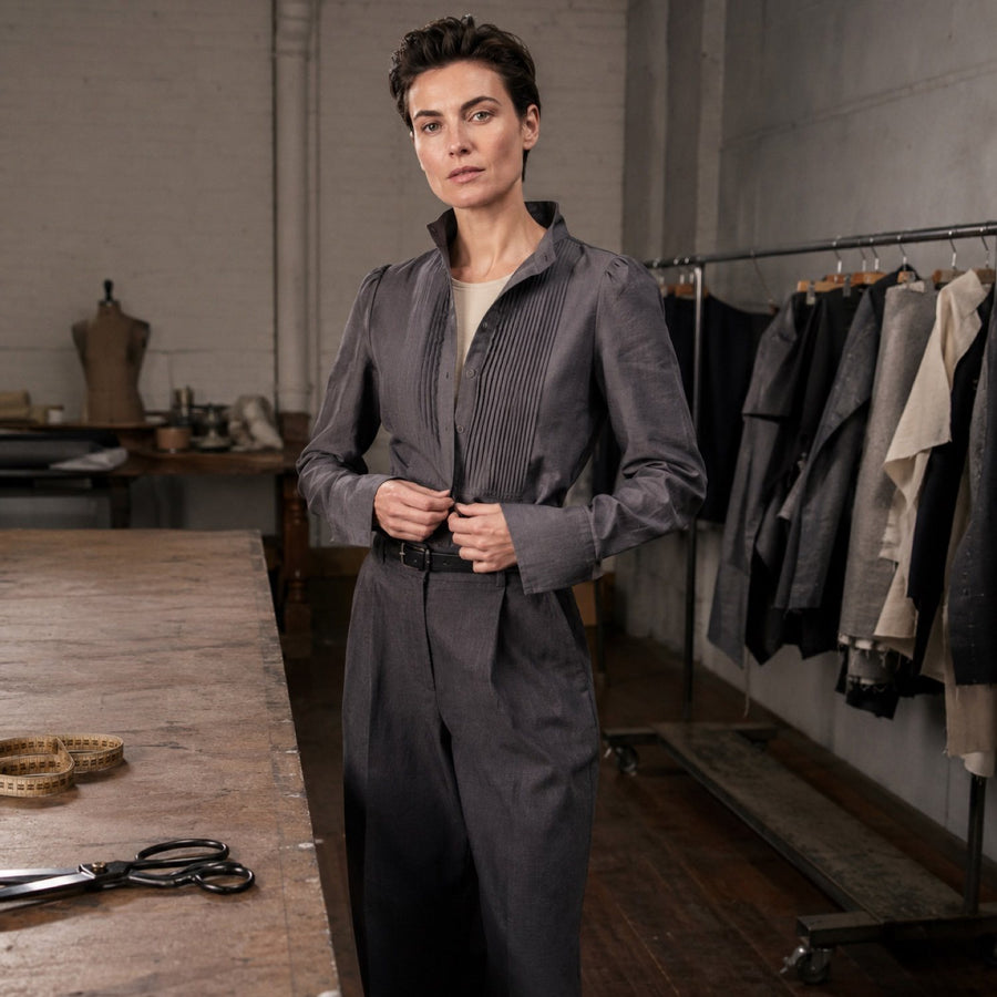 Clerkenwell pleated-bib evening shirt — Tailored Shirts by CROWN TAILORING. shown worn.