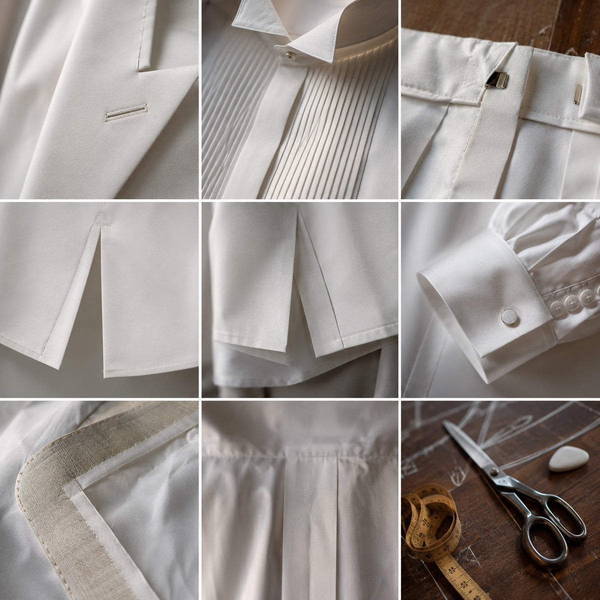 Marylebone pleated-bib evening shirt — Tailored Shirts by CROWN TAILORING. close detail of the fabric and finish.