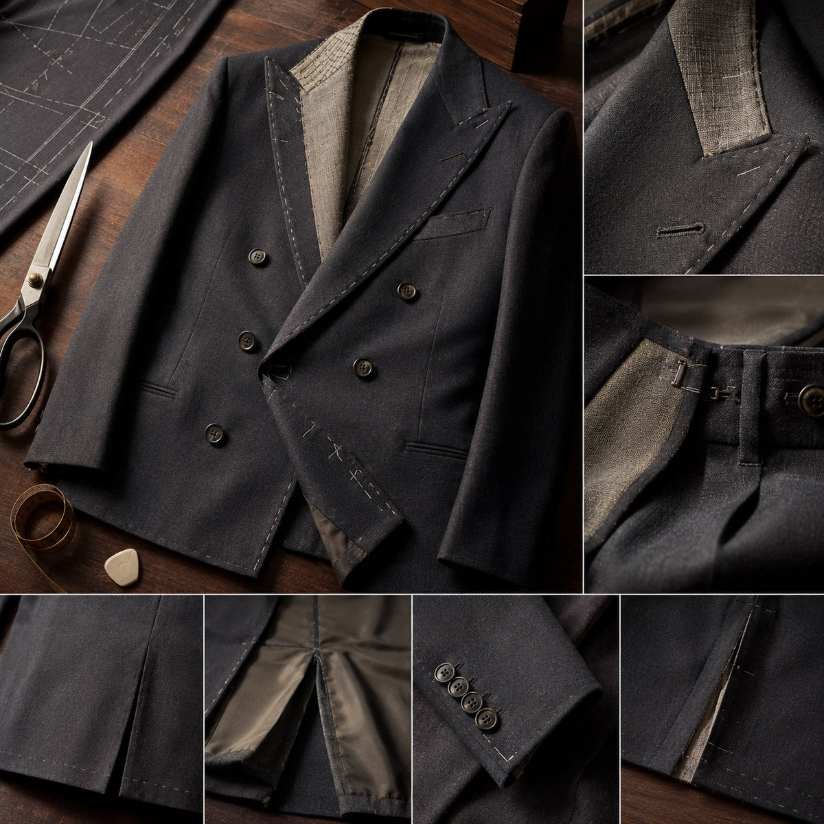 Shoreditch double-breasted suit jacket — Suit Jackets by CROWN TAILORING. close detail of the fabric and finish.