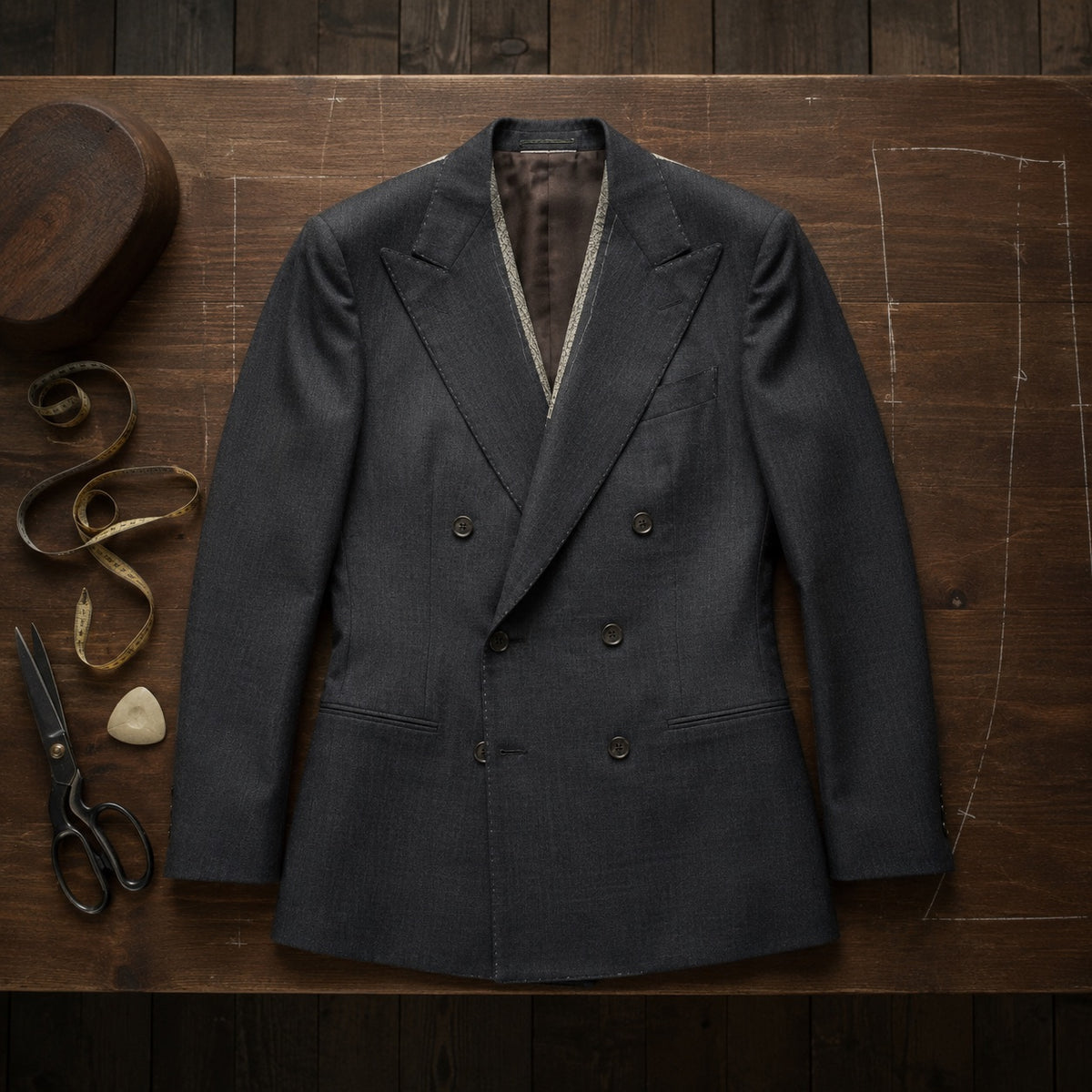 Shoreditch double-breasted suit jacket — Suit Jackets by CROWN TAILORING. flat lay, front.