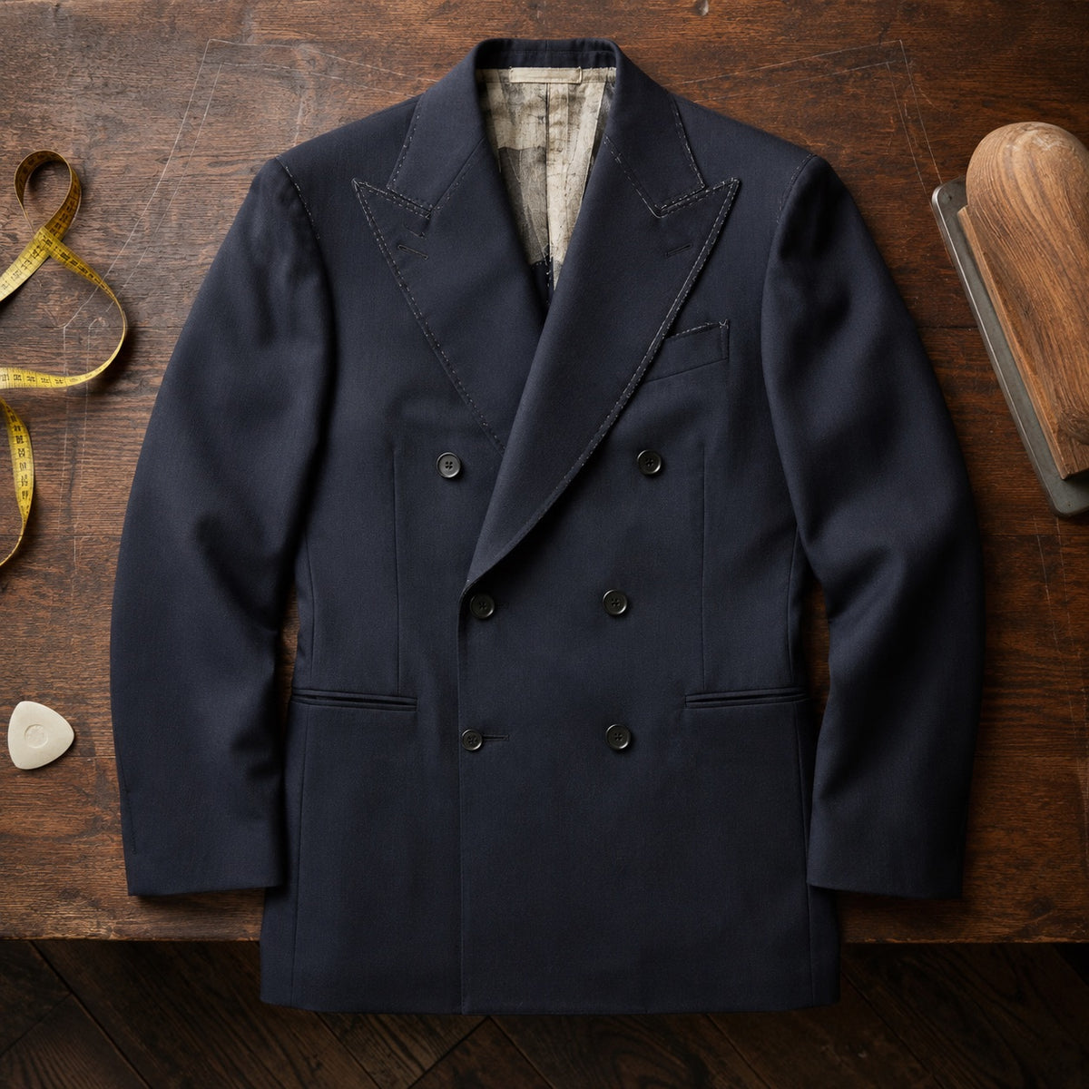 Bayswater double-breasted suit jacket — Suit Jackets by CROWN TAILORING. flat lay, front.