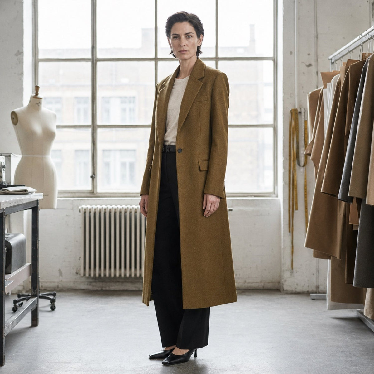 Bracken long-line tailored coat jacket — Suit Jackets by CROWN TAILORING. shown worn.
