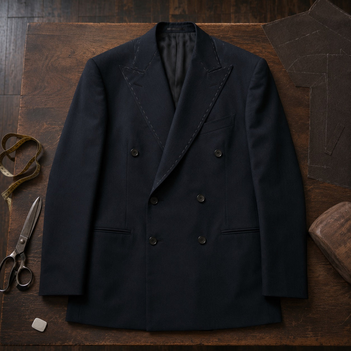 Doughty double-breasted suit jacket — Suit Jackets by CROWN TAILORING. flat lay, front.