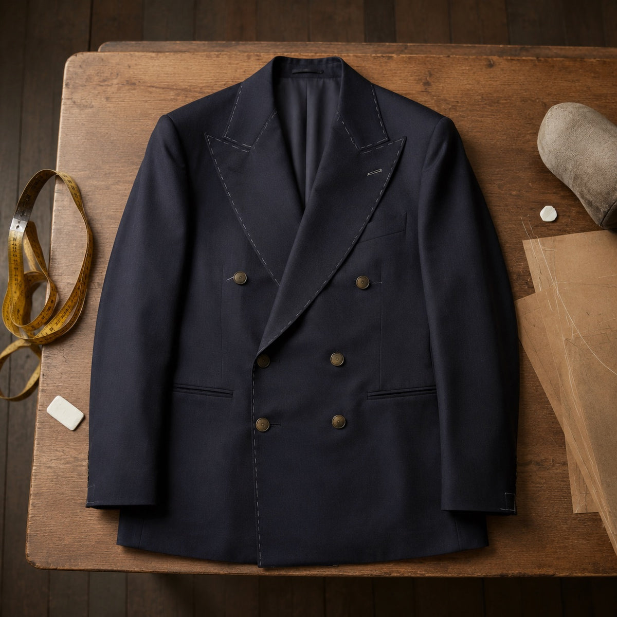 Rugby double-breasted suit jacket — Suit Jackets by CROWN TAILORING. flat lay, front.