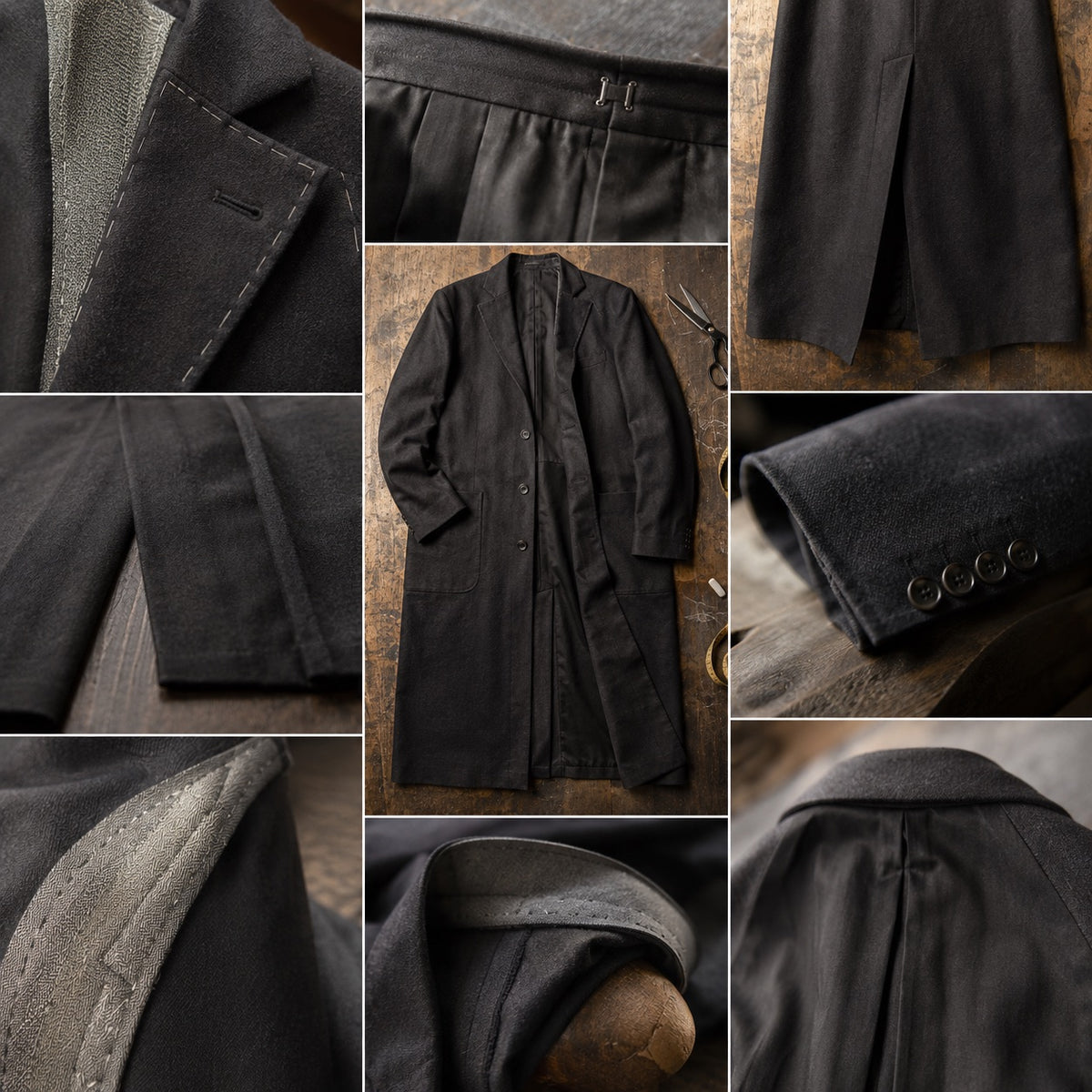 Guilford long-line tailored coat jacket — Suit Jackets by CROWN TAILORING. close detail of the fabric and finish.