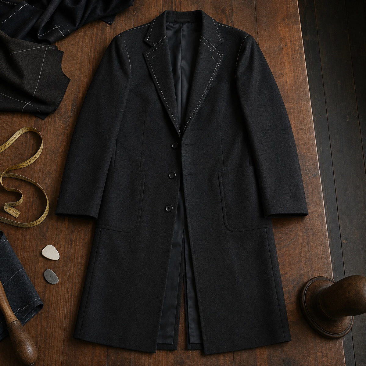 Guilford long-line tailored coat jacket — Suit Jackets by CROWN TAILORING. flat lay, front.