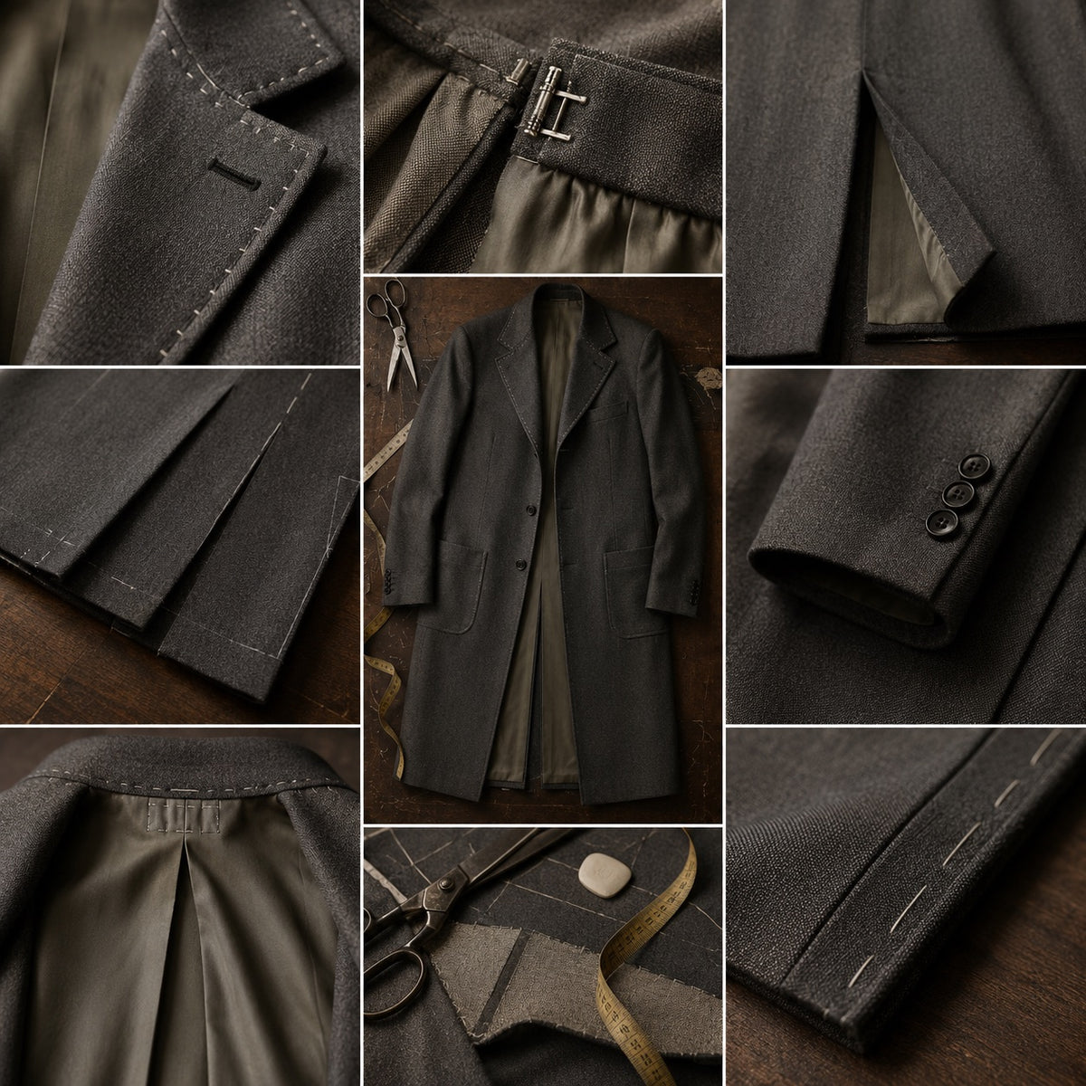 Sloe long-line tailored coat jacket — Suit Jackets by CROWN TAILORING. close detail of the fabric and finish.