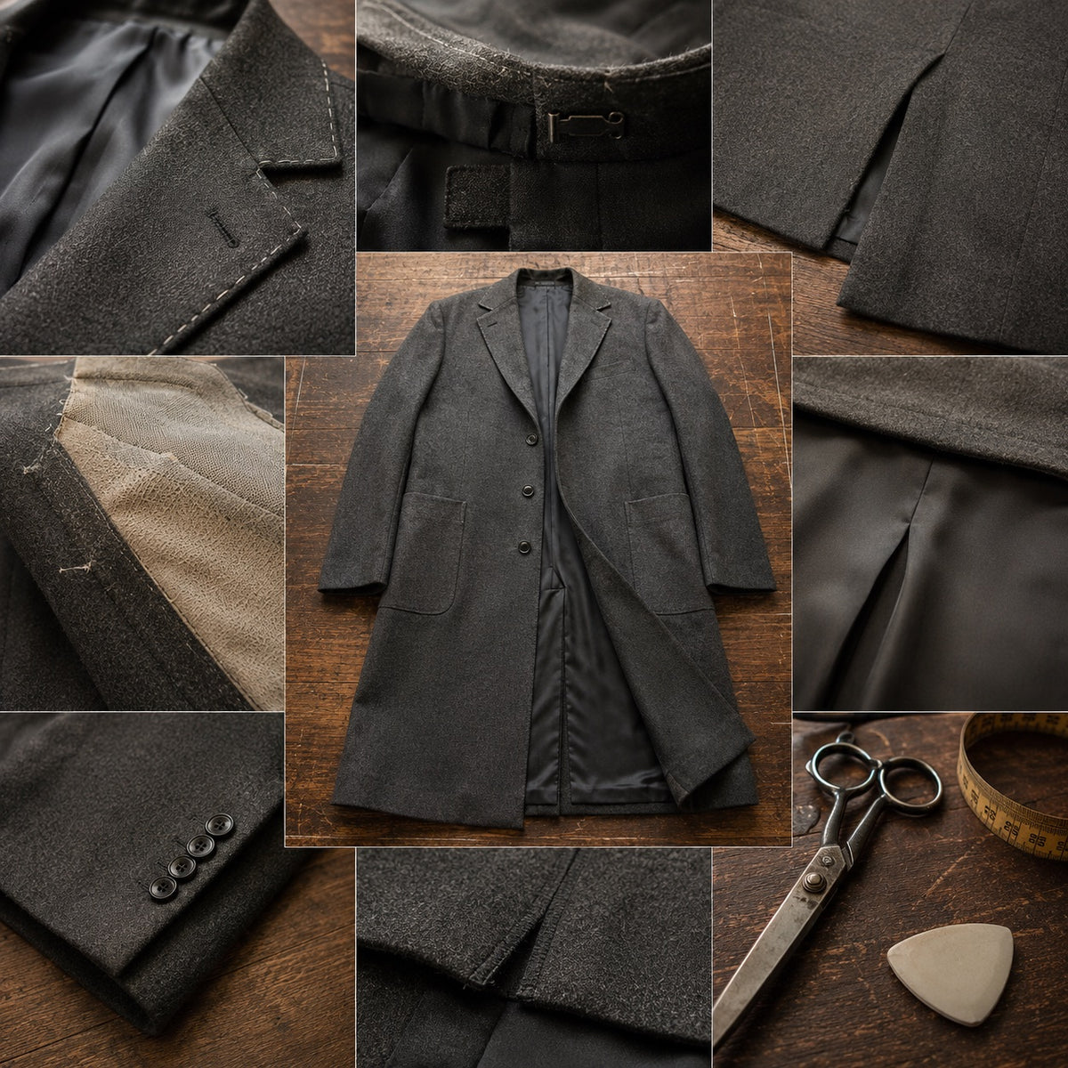 Dartmoor long-line tailored coat jacket — Suit Jackets by CROWN TAILORING. close detail of the fabric and finish.