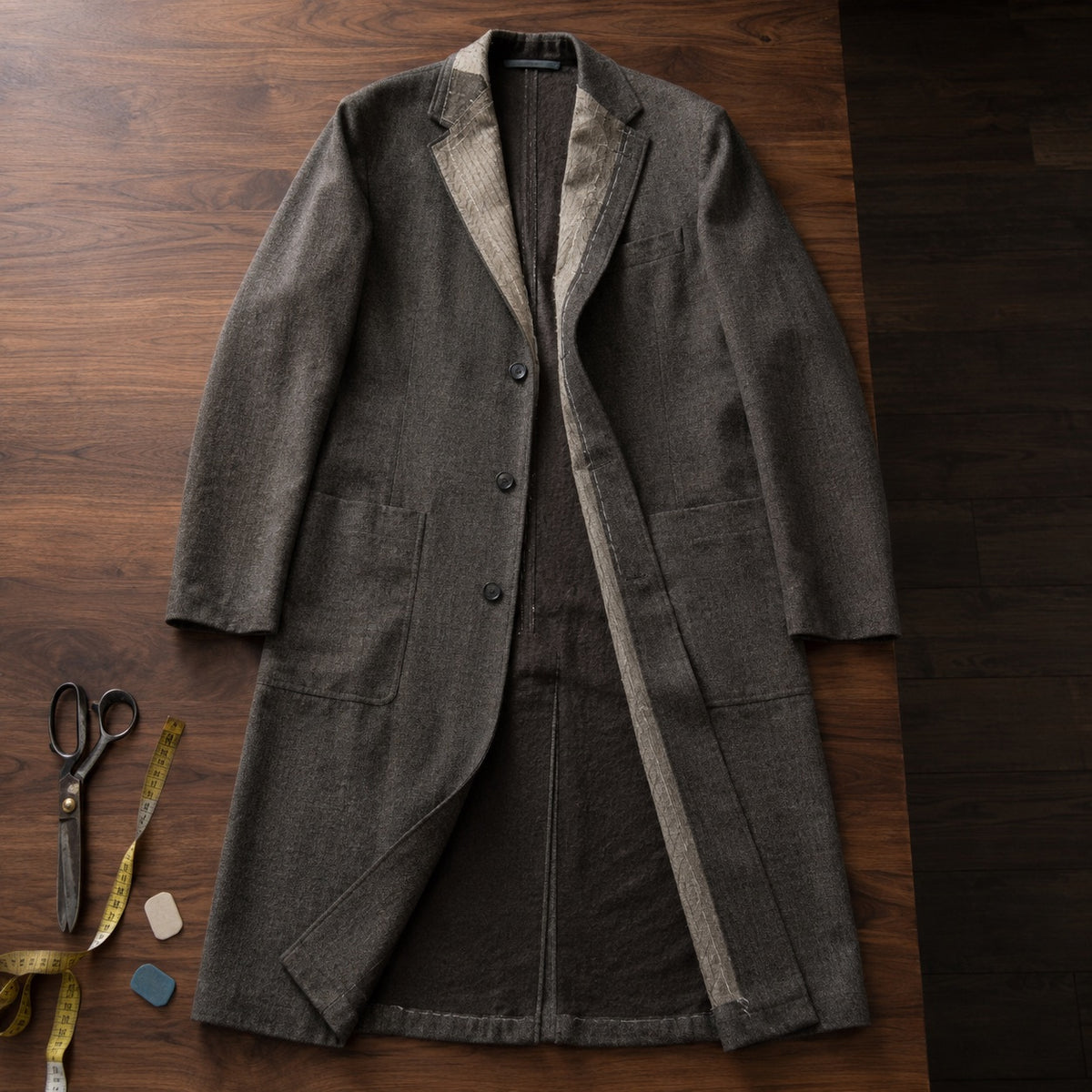 Dartmoor long-line tailored coat jacket — Suit Jackets by CROWN TAILORING. flat lay, front.