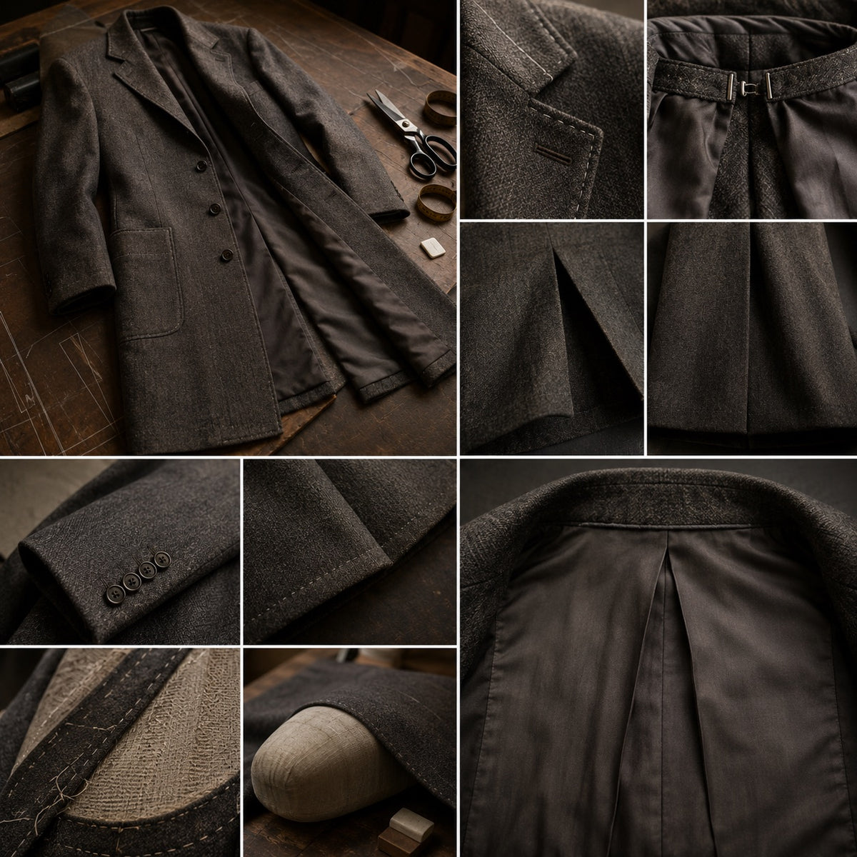 Cavendish long-line tailored coat jacket — Suit Jackets by CROWN TAILORING. close detail of the fabric and finish.