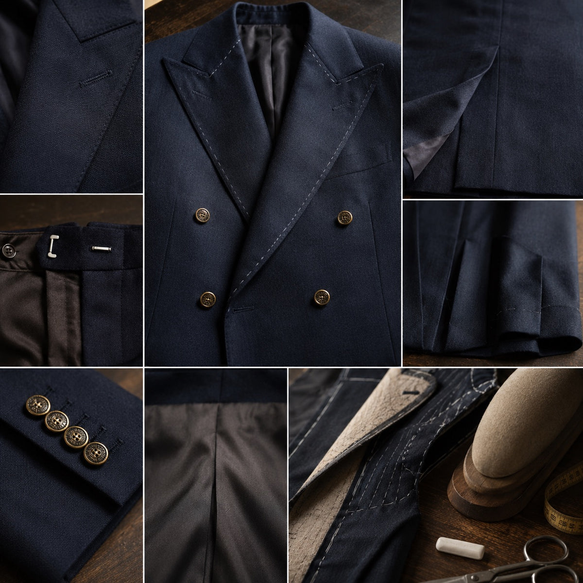Belgravia double-breasted suit jacket — Suit Jackets by CROWN TAILORING. close detail of the fabric and finish.