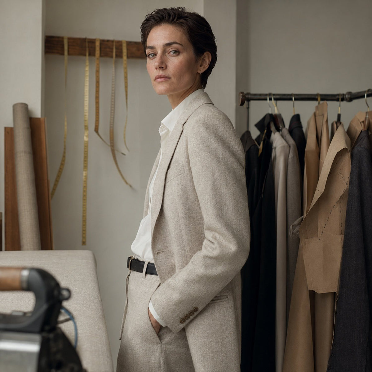 Holborn single-breasted suit jacket — Suit Jackets by CROWN TAILORING. shown on the model from the side.
