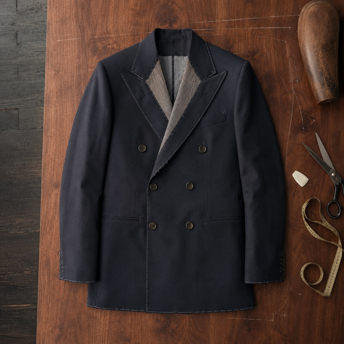 Marchmont double-breasted suit jacket — Suit Jackets by CROWN TAILORING. flat lay, front.