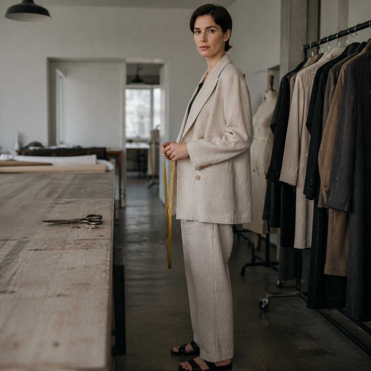 Marchmont double-breasted suit jacket — Suit Jackets by CROWN TAILORING. shown on the model from the side.
