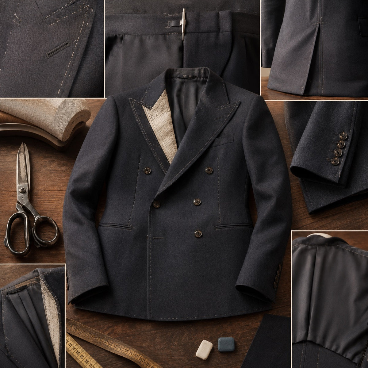 Clerkenwell double-breasted suit jacket — Suit Jackets by CROWN TAILORING. close detail of the fabric and finish.