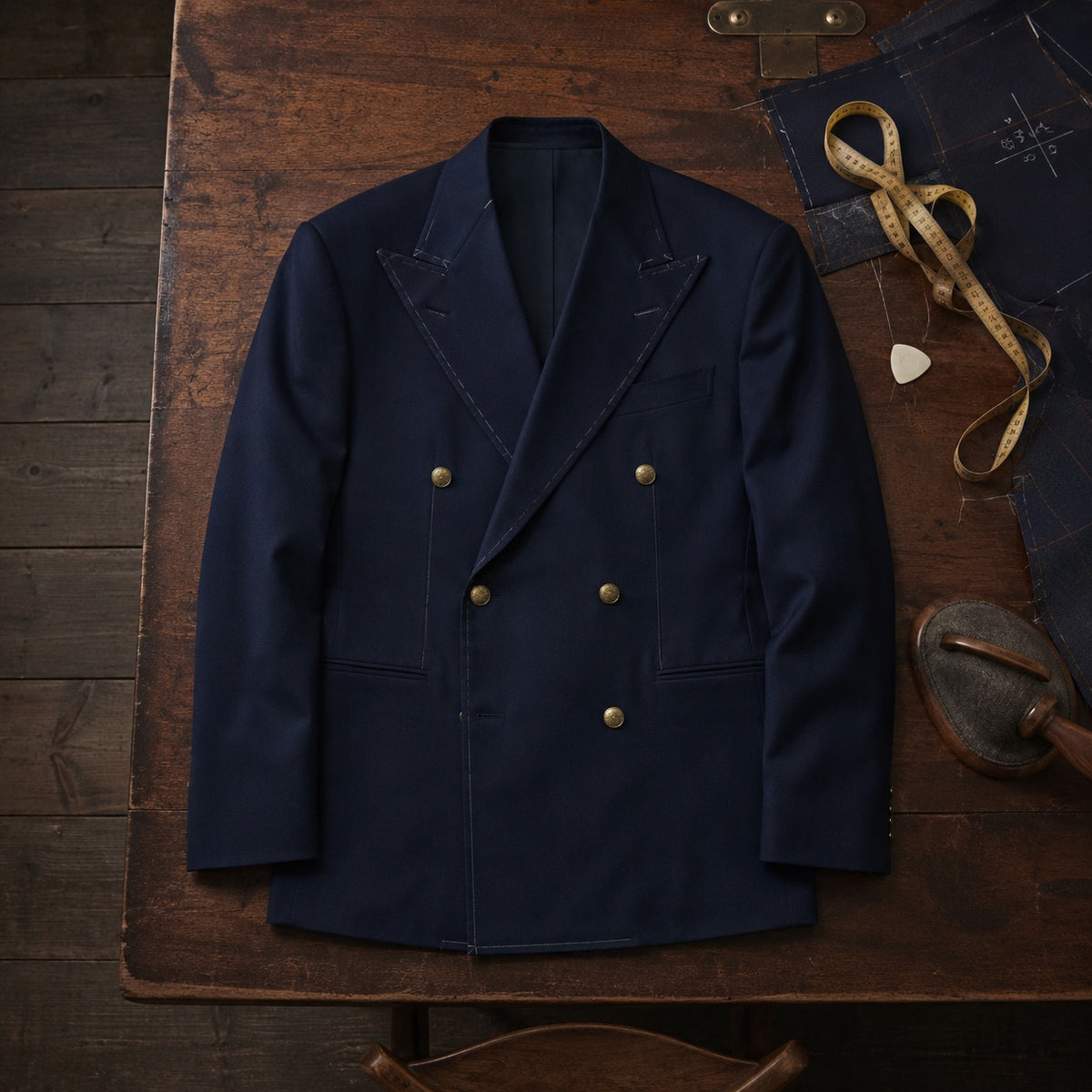 Clerkenwell double-breasted suit jacket — Suit Jackets by CROWN TAILORING. flat lay, front.