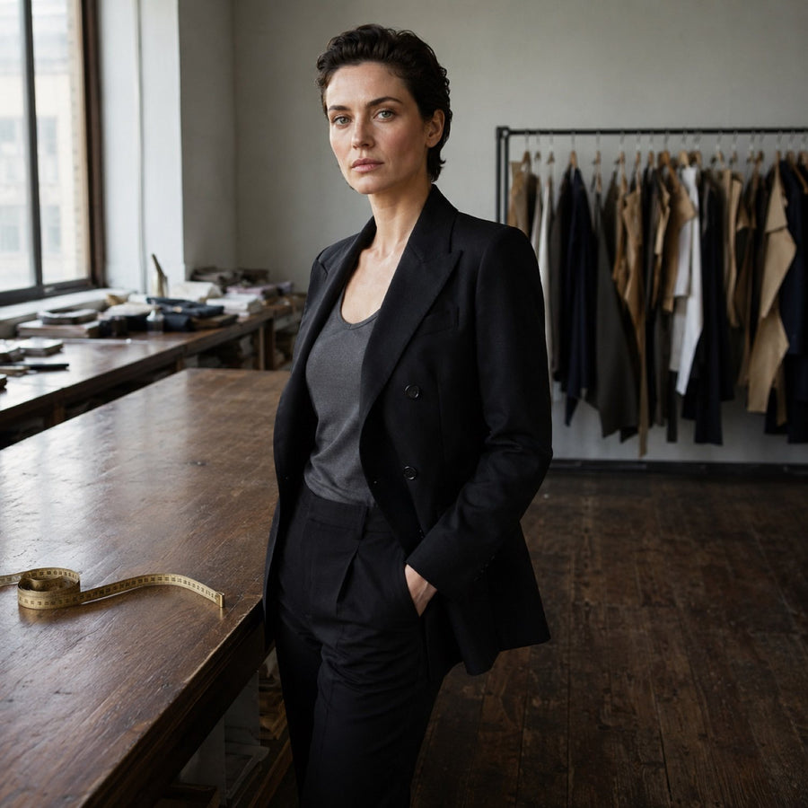 Clerkenwell double-breasted suit jacket — Suit Jackets by CROWN TAILORING. shown worn.