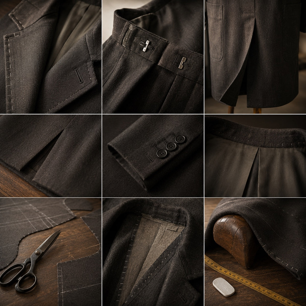 Chiltern long-line tailored coat jacket — Suit Jackets by CROWN TAILORING. close detail of the fabric and finish.
