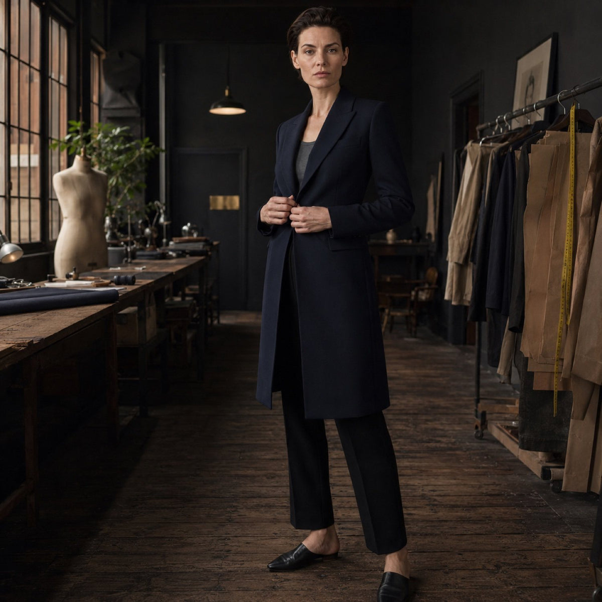 Chiltern long-line tailored coat jacket — Suit Jackets by CROWN TAILORING. shown worn.
