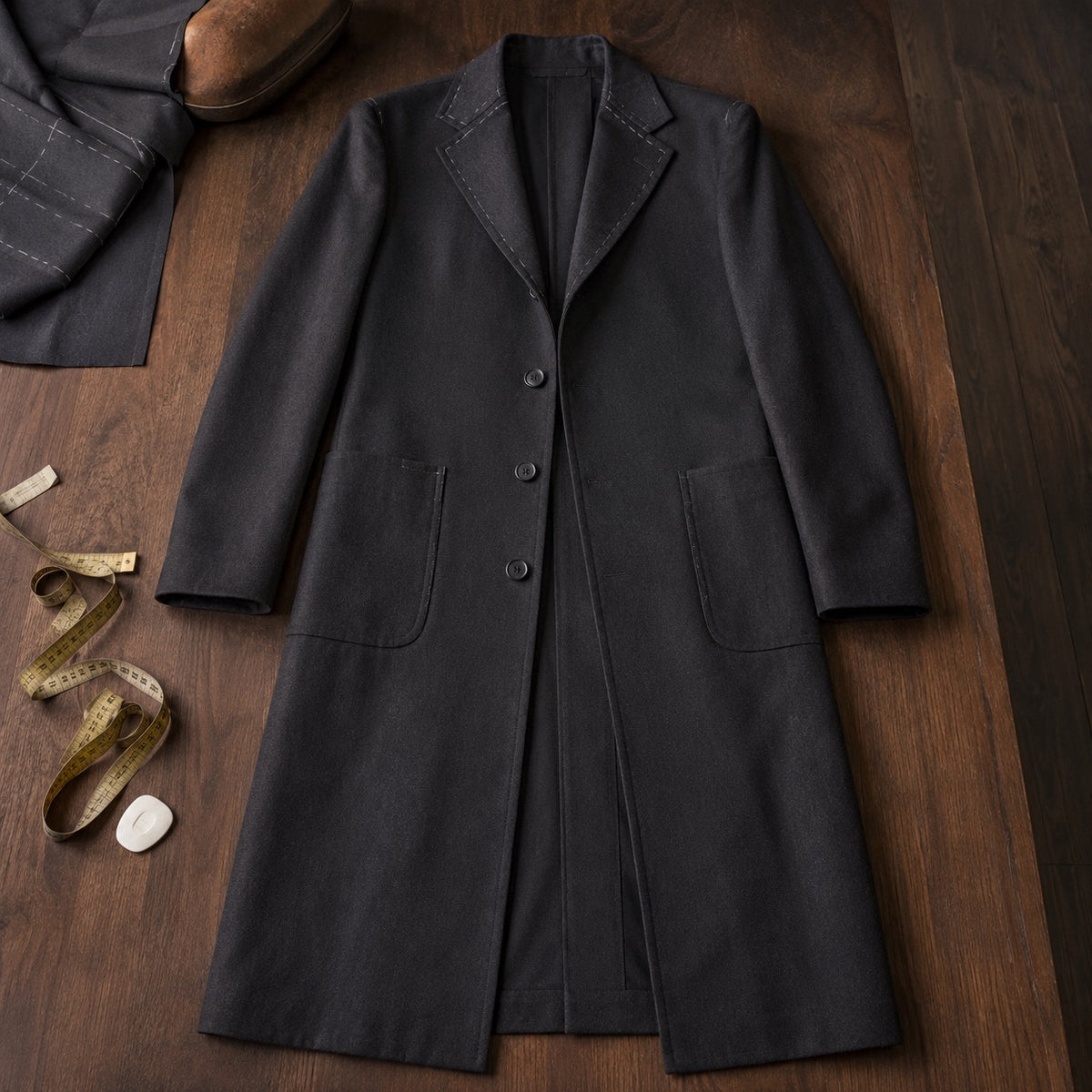 Yarrow long-line tailored coat jacket — Suit Jackets by CROWN TAILORING. flat lay, front.