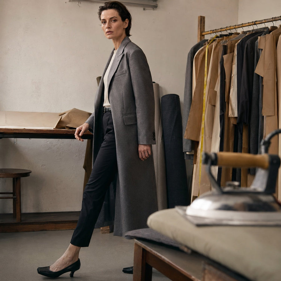 Yarrow long-line tailored coat jacket — Suit Jackets by CROWN TAILORING. shown worn.