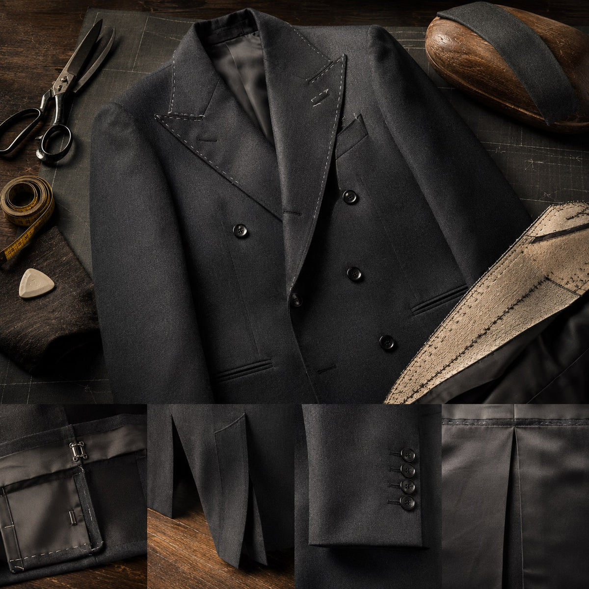 Severn double-breasted suit jacket — Suit Jackets by CROWN TAILORING. close detail of the fabric and finish.