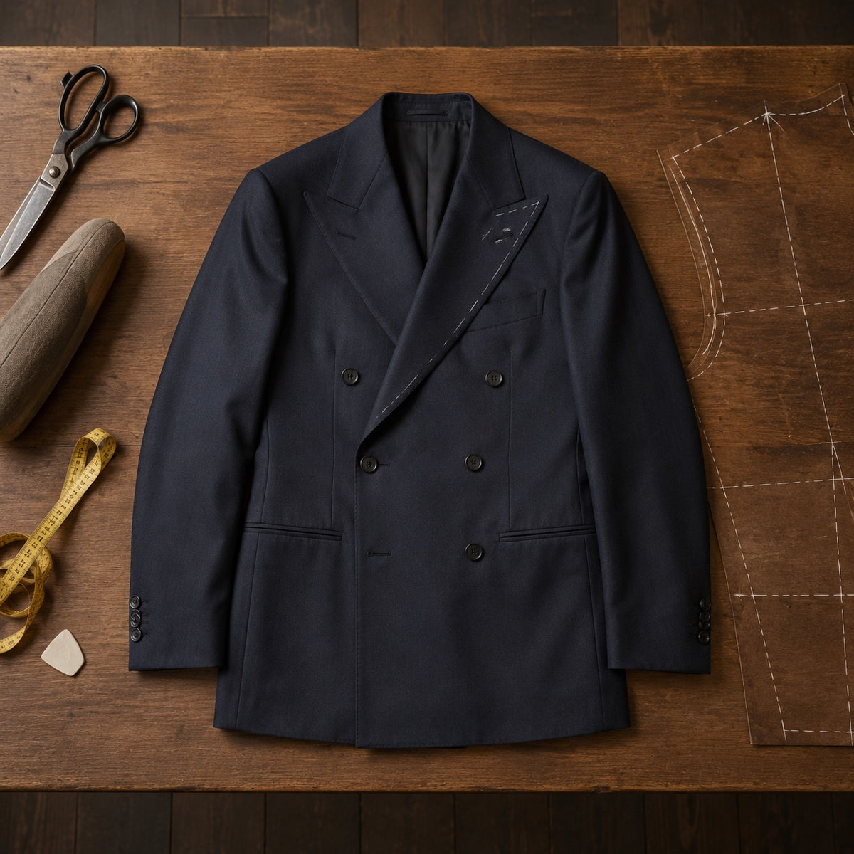 Severn double-breasted suit jacket — Suit Jackets by CROWN TAILORING. flat lay, front.