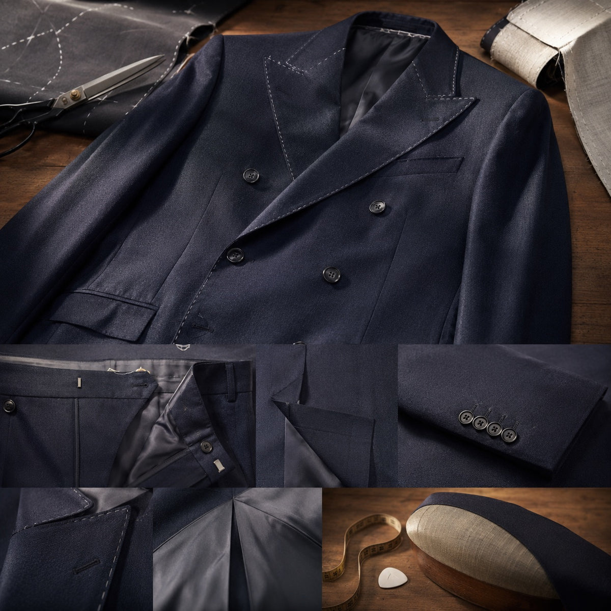 Marylebone double-breasted suit jacket — Suit Jackets by CROWN TAILORING. close detail of the fabric and finish.