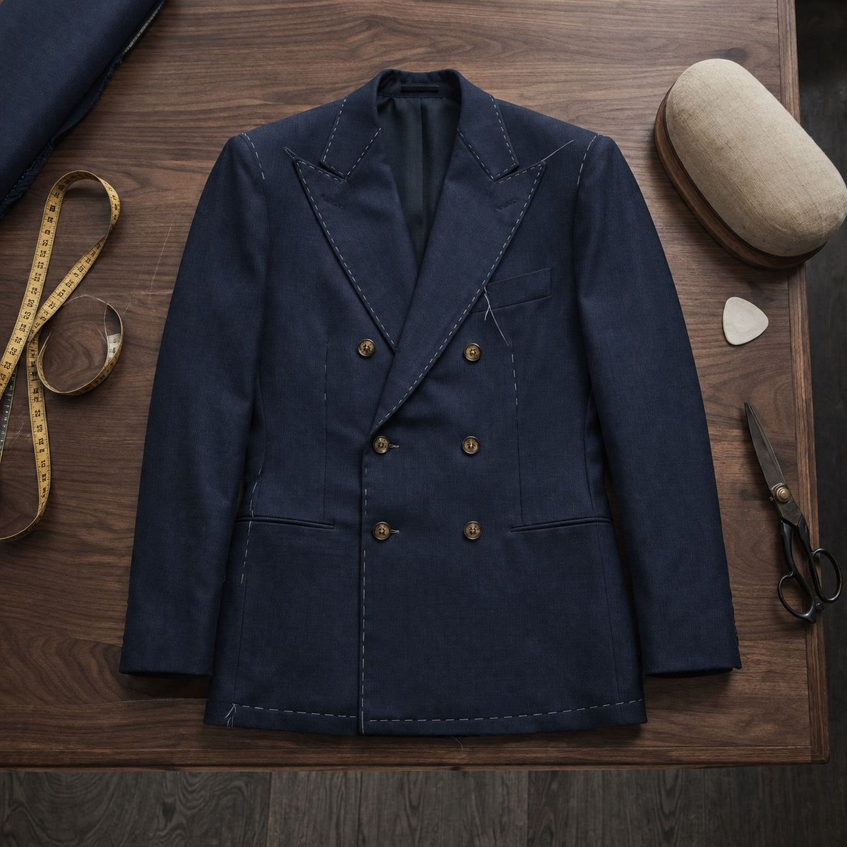 Marylebone double-breasted suit jacket — Suit Jackets by CROWN TAILORING. flat lay, front.